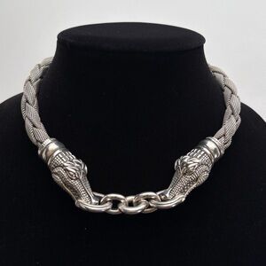 Kieselstein Cord Sterling Silver Alligator Chain Mail Braid Necklace Choker 1993